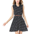 Elegant Woman Cat Patterns Style Lapel Slim Dress(Free Belt)