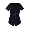 2pcs Beach Style Sexy V Collar Black T-shirt And Shorts