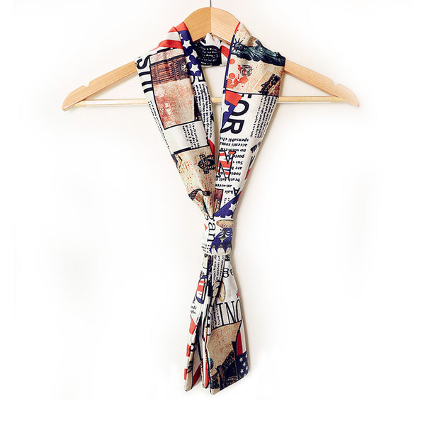 New Design Women Floral Geometric Printed Slightness Double-layer Small Scarf