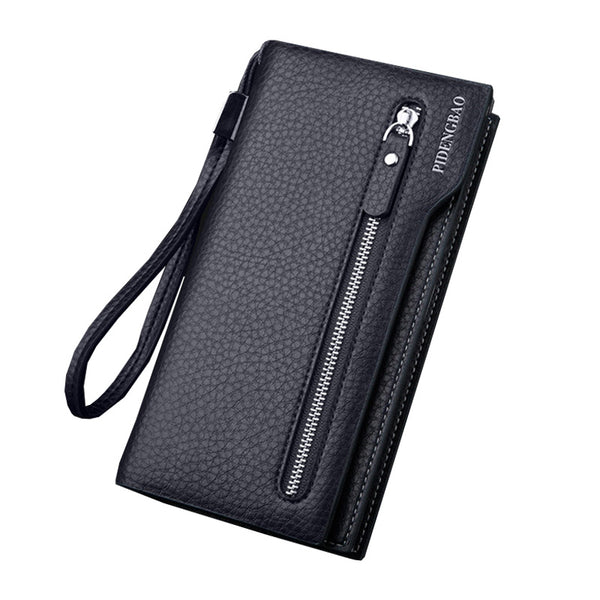 Business Men Blocking Leather Long Bifold Wallet With Zipper���