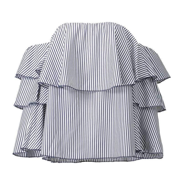 New Summer Fashion Woman Horn Sleeve Stripe Slim Blouse