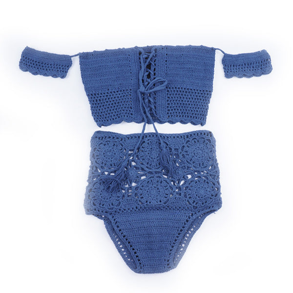 Holiday Woman Wrapped Bohemia Handmade Knitting Spa Bikini Set Swimwear
