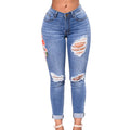 New Arrival Colorful Embroidery Design Ripped Elastic Pencil Jeans