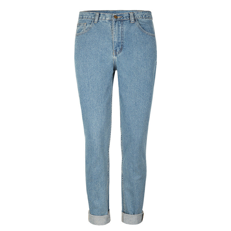 Fashion Simple Design Loose High Rise Straight Jeans