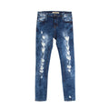 Creative Design Slim Fit Dark Blue Elastic Ripped Pencil Jeans