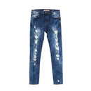 Creative Design Slim Fit Dark Blue Elastic Ripped Pencil Jeans