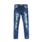 Creative Design Slim Fit Dark Blue Elastic Ripped Pencil Jeans