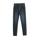A Row Of Buttons Simple Design High Rise Slim Fit Pencil Jeans