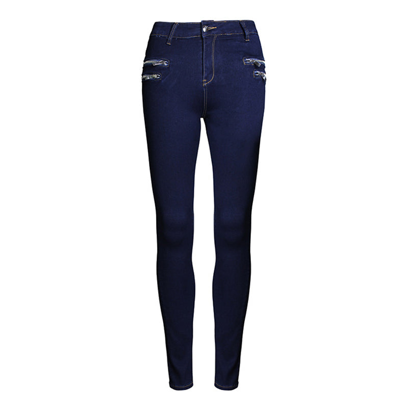 High Rise Solid Color Slim Fit Elastic Pencil Jeans With Zipper