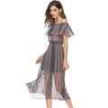 New Arrival Pleated Splicing Mesh Gauze Dress for Fashion Ladies