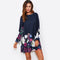 Floral Drop Waist  Long Sleeve Round Neck A-Line Dress for Women