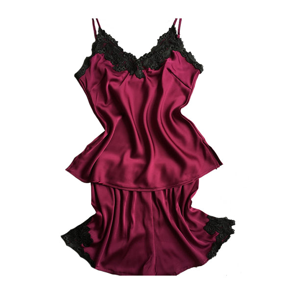 Big Brand Design Exquisite Lace Embroidery Silk Pajama Set