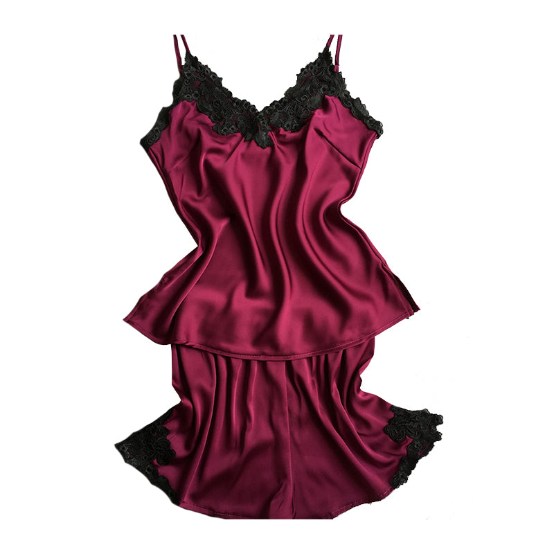 Big Brand Design Exquisite Lace Embroidery Silk Pajama Set