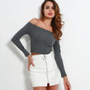 Sexy Womens Solid Color Long Sleeves Off Shoulder Crop Top