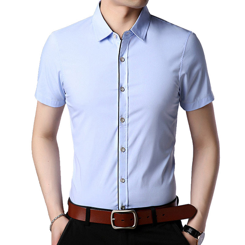 Man Simple Style Buttoned Short Sleeve Business Cotton Shirt