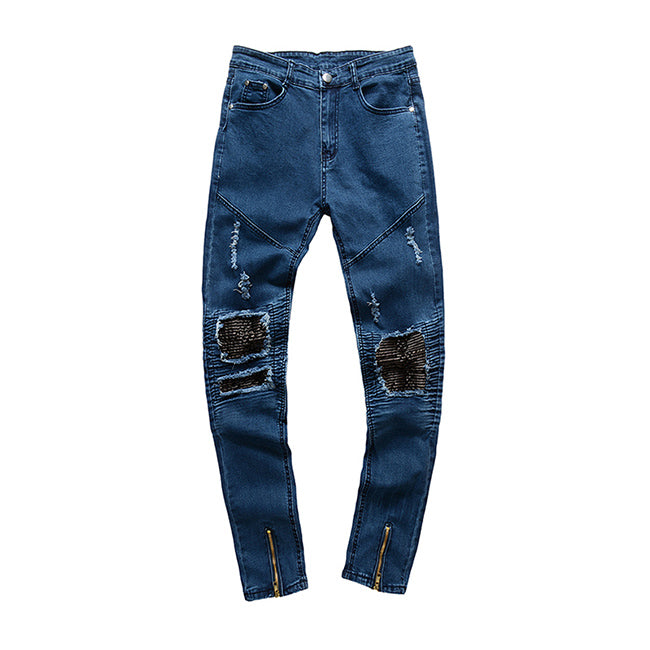 Man Style Max Solid Color Extensible Slim Ripped Jeans
