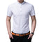 Man Simple Design Solid Color Stand Collar Short Sleeve Shirt