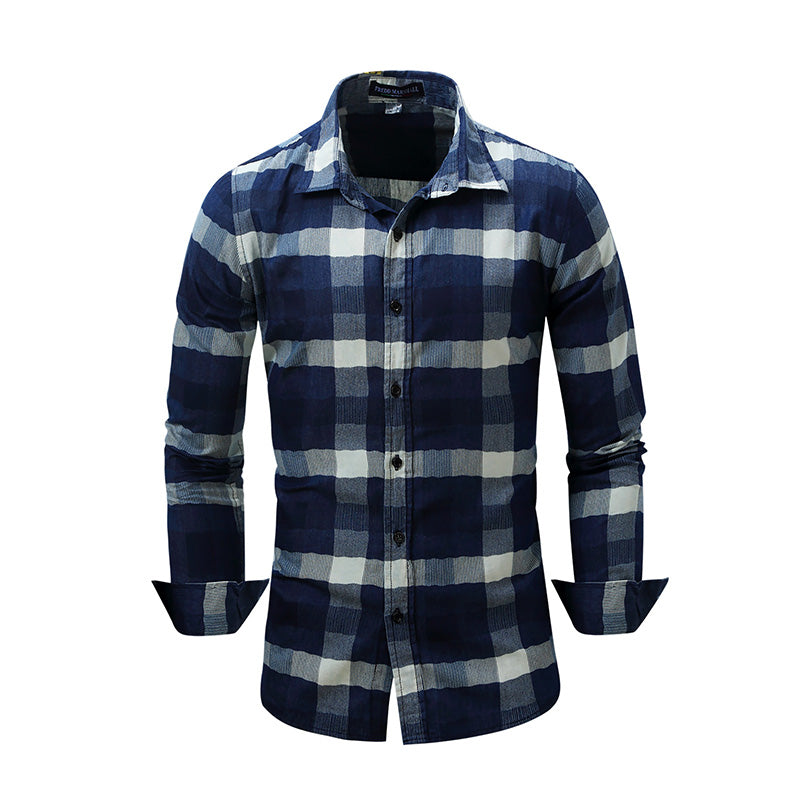 Man's New Style Plaid Long Sleeves Regular Fit Cowboy Cotton Shirt