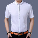 Man Fashion Solid Color Lapel Short Sleeve Polyester Shirt