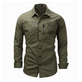 Man Military Style Solid Color Long Sleeves Regular Fit Cotton Shirt