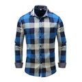 Man Turn-down Collar Long Sleeves Plaid Pattern Cotton Shirt