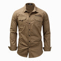 Man Lapel Collar Long Sleeves Cotton Shirt With Pockets