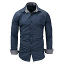 Man Turn-down Collar Long Sleeves Stripes Pattern Cotton Shirt
