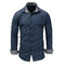Man Turn-down Collar Long Sleeves Stripes Pattern Cotton Shirt