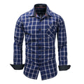 Man Popular Lapel Long Sleeves Plaid Pattern Cotton Shirt