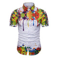 Men New Fashion Colourful Floral Pattern Short Sleeve Polyester Shirt