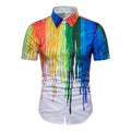 Men Unique Colourful Pattern Lapel Short Sleeve Polyester Shirt