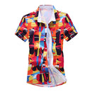 Men Beach Abstract Pattern Lapel Short Sleeve Polyester Shirt