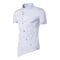 Men Unique Slim Fit Stand Collar Oblique Placket Short Sleeve Polyester Shirt