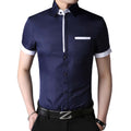 Men Business Fashion Non-Iron Lapel Short Sleeve Polyester Shirt With Breast Pocket