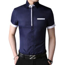 Men Business Fashion Non-Iron Lapel Short Sleeve Polyester Shirt With Breast Pocket