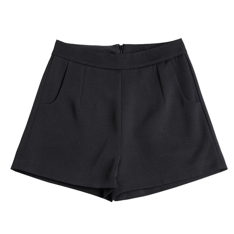 High Waisted Loose Latested a Design Black Chiffon Broad Leg Suit Shorts