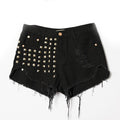 New Arrival Irregular Rivet Ripped High Waisted Tassel Jean Shorts