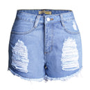 Hot Selling High Waisted Ripped Tassel Light Blue Jean Shorts