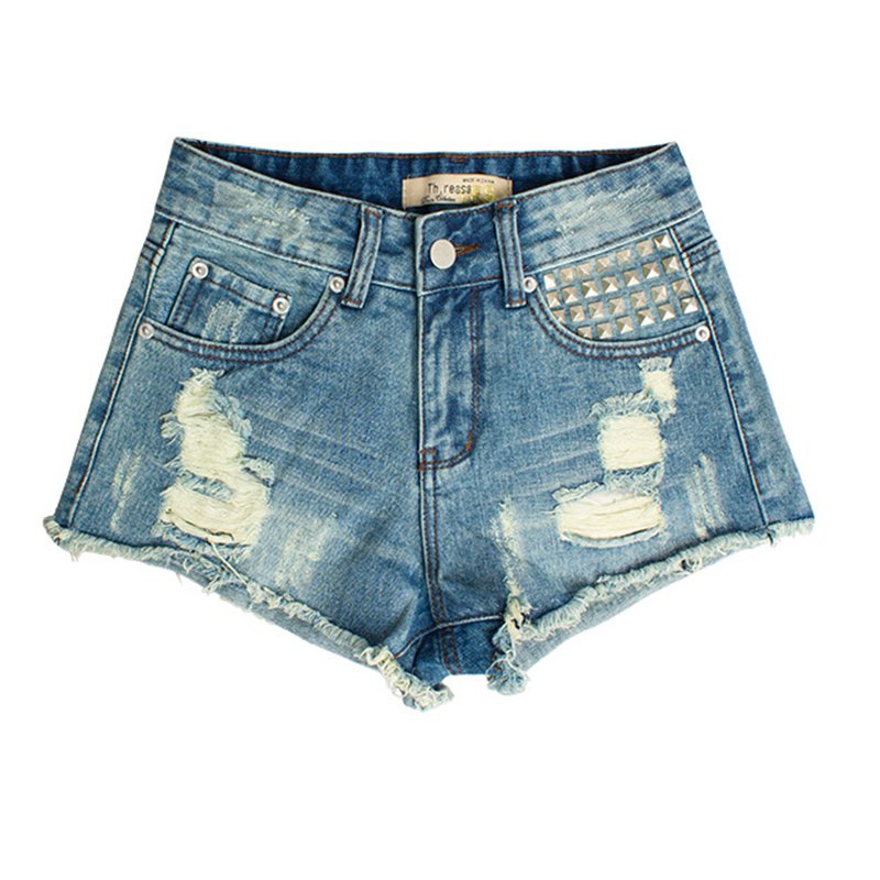 Hot Sale Simple Design Loose Ripped Hair Edge Jean Shorts