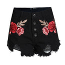 Beautiful Flower Embroidery High Waisted Loose Tassel Jean Shorts