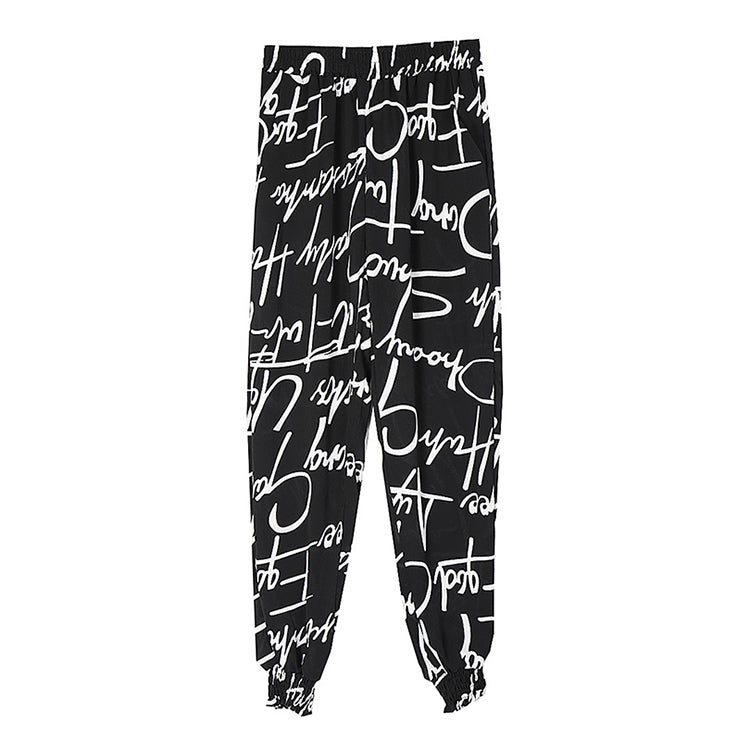 Fashion Style High-waisted Loose Letters Printed Women Chiffon Harem Pants