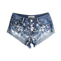 Elegant Flower Embroidery Light Blue Tassel Curling Broad Leg Jean Shorts