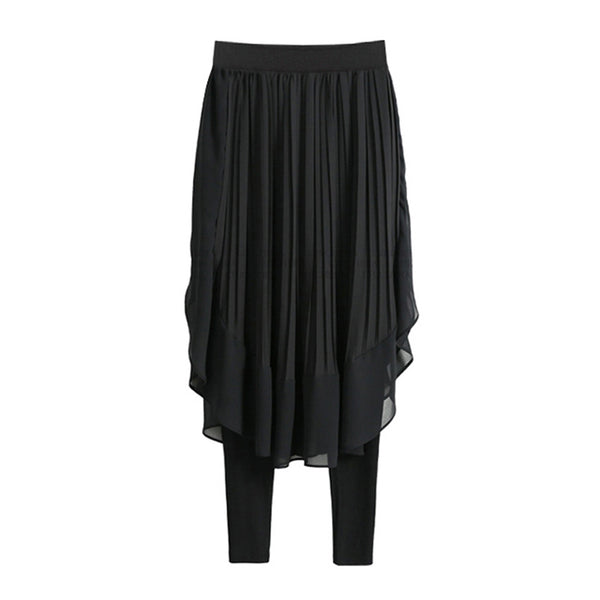 New Design Trendy Style Patchwork Elastic Waist Black Chiffon Culotte