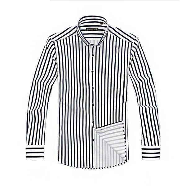 Man's Stripes Pattern Non-Iron Long Sleeves Cotton Dress Shirt