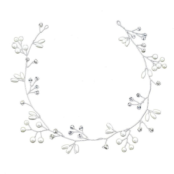 35cm Simple Elegant Bride's Wedding Silver Handmade Imitation Pearl Vine Hairband