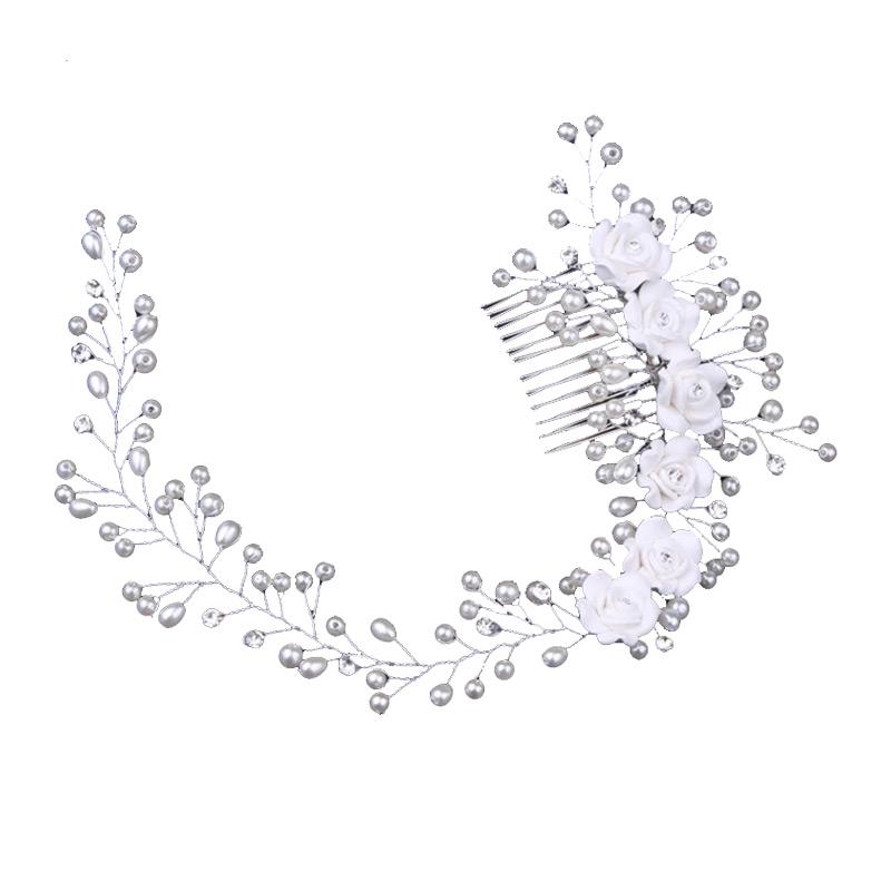 Adjustable Handmade Acrylic Crystal Imitation Pearls Hair Jewelry With Comb