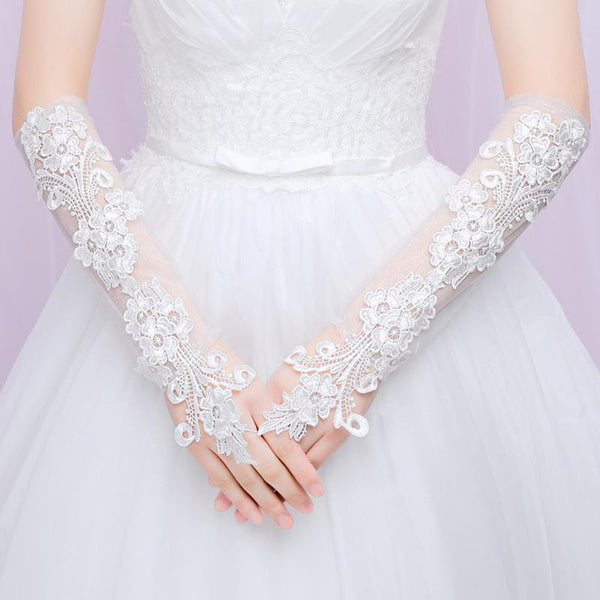 Fingerless Lace Floral Embroidered Long Bridal Gloves
