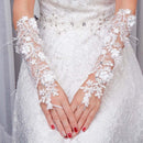 Ivory Fingerless Rhinestone Flowers Ribbon Hollowed Tulle Sequins Wedding Gloves