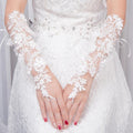 Fingerless Beading Flower Leaf Design Ribbon Hollowed Tulle Sequins Bridal Gloves