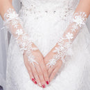 Fingerless Solid Flowers Ribbon Hollowed Tulle Sequins Ladies Wedding Gloves